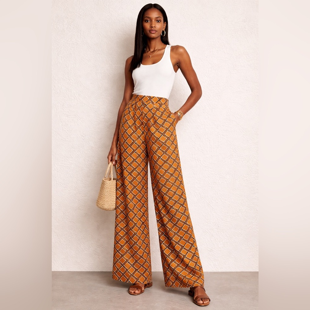Forever 21 Orange Geometric Wide-Leg Pants A